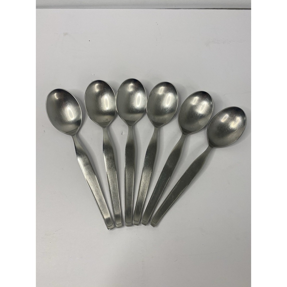 Noritake Fantasy Oval Soup Spoons Stainless Flatware 7" Lot Of 6